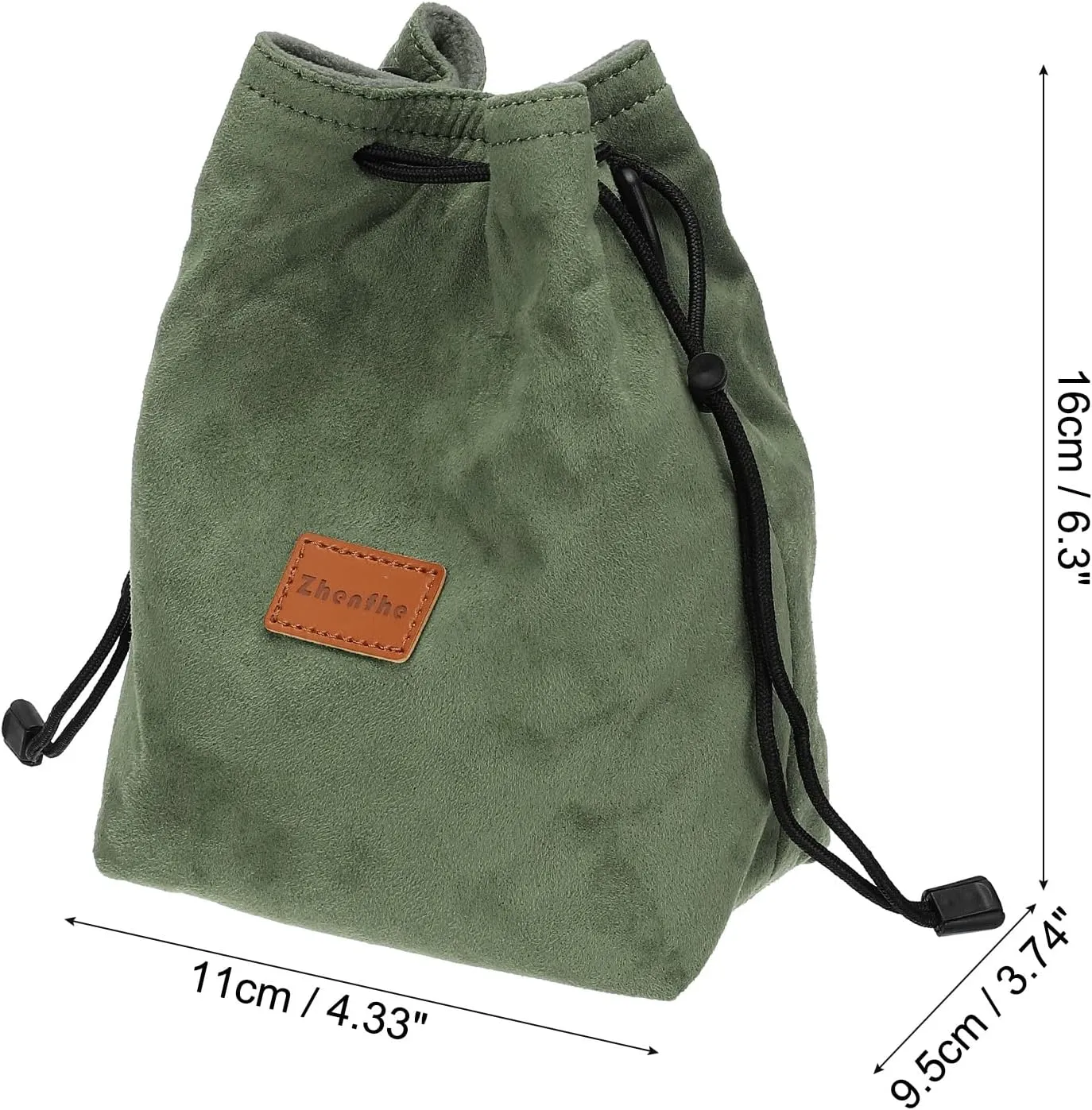 Patikil S Size Drawstring Lens Case Flannel Camera Handbag with Adjustable Shoulder Strap for DSLR Lens, Green