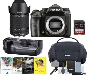 Pentax K-1 Mark II Full-Frame DSLR Camera with 28-105mm Lens - High-Resolution Photography with Low-Light Excellence Bundle with Camera Grip, Memory Card, Editing Software, and Camera Bag (5 Items)