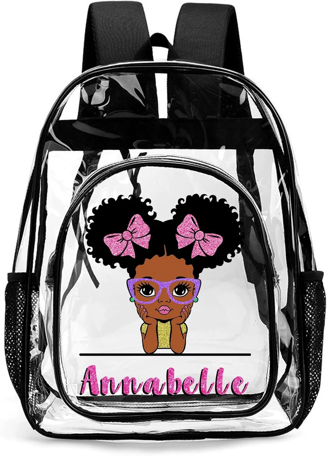 Personalized Clear Backpack for Girls, Custom Kids PVC Waterproof Transparent Backpack with Reinforced Strap & Large Capacity, Back to School Gift