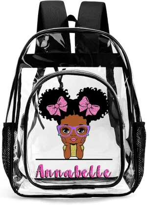 Personalized Clear Backpack for Girls, Custom Kids PVC Waterproof Transparent Backpack with Reinforced Strap & Large Capacity, Back to School Gift