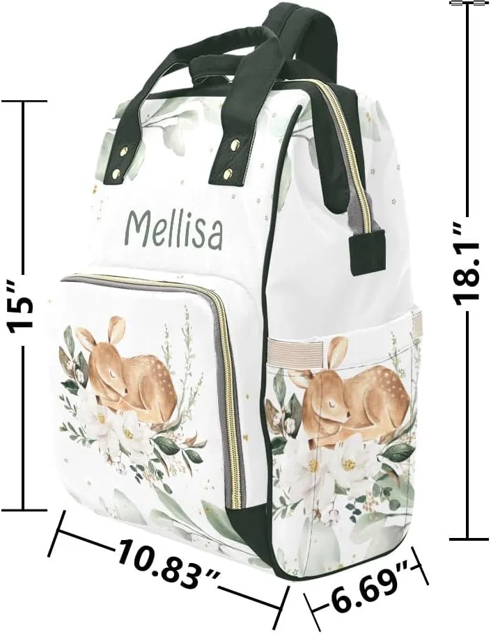 Personalized Name Diaper Bag Backpack Forest Animal Bear Deer Multifunction Travel Backpack Nappy Bag Daypack for Mom Dad Boy Girl