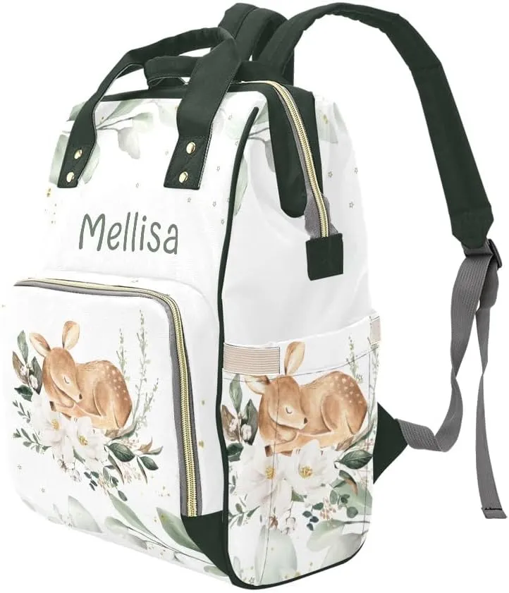 Personalized Name Diaper Bag Backpack Forest Animal Bear Deer Multifunction Travel Backpack Nappy Bag Daypack for Mom Dad Boy Girl