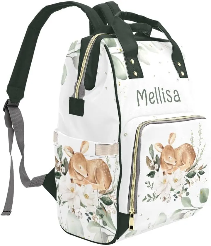 Personalized Name Diaper Bag Backpack Forest Animal Bear Deer Multifunction Travel Backpack Nappy Bag Daypack for Mom Dad Boy Girl