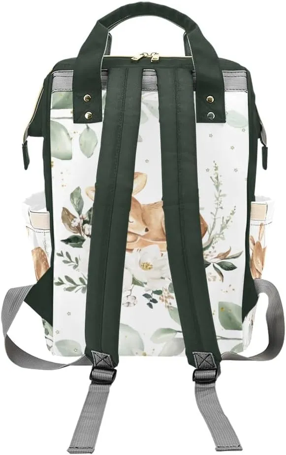Personalized Name Diaper Bag Backpack Forest Animal Bear Deer Multifunction Travel Backpack Nappy Bag Daypack for Mom Dad Boy Girl