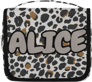 Personalized Travel Makeup Bag Cosmetic Bag for Woman Men,Custom Hanging Toiletry Makeup Bag with Handle Great DIY Gift for Boys and Girls Black Brown Leopard
