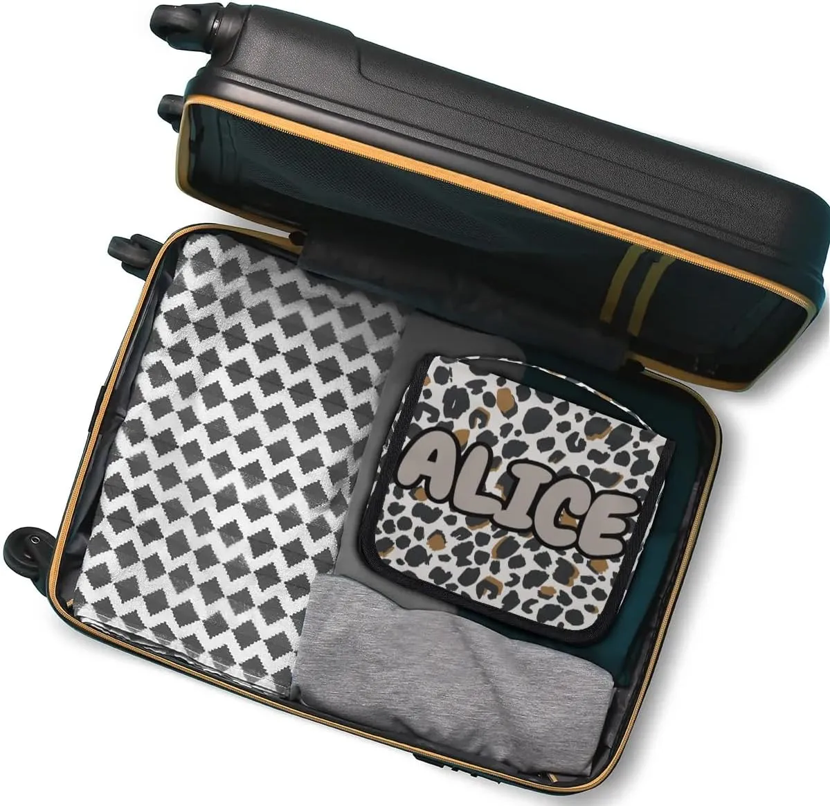 Personalized Travel Makeup Bag Cosmetic Bag for Woman Men,Custom Hanging Toiletry Makeup Bag with Handle Great DIY Gift for Boys and Girls Black Brown Leopard