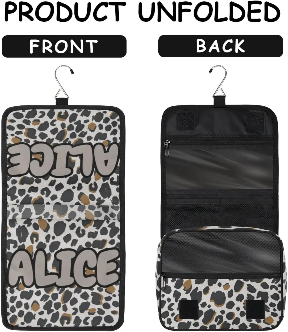 Personalized Travel Makeup Bag Cosmetic Bag for Woman Men,Custom Hanging Toiletry Makeup Bag with Handle Great DIY Gift for Boys and Girls Black Brown Leopard