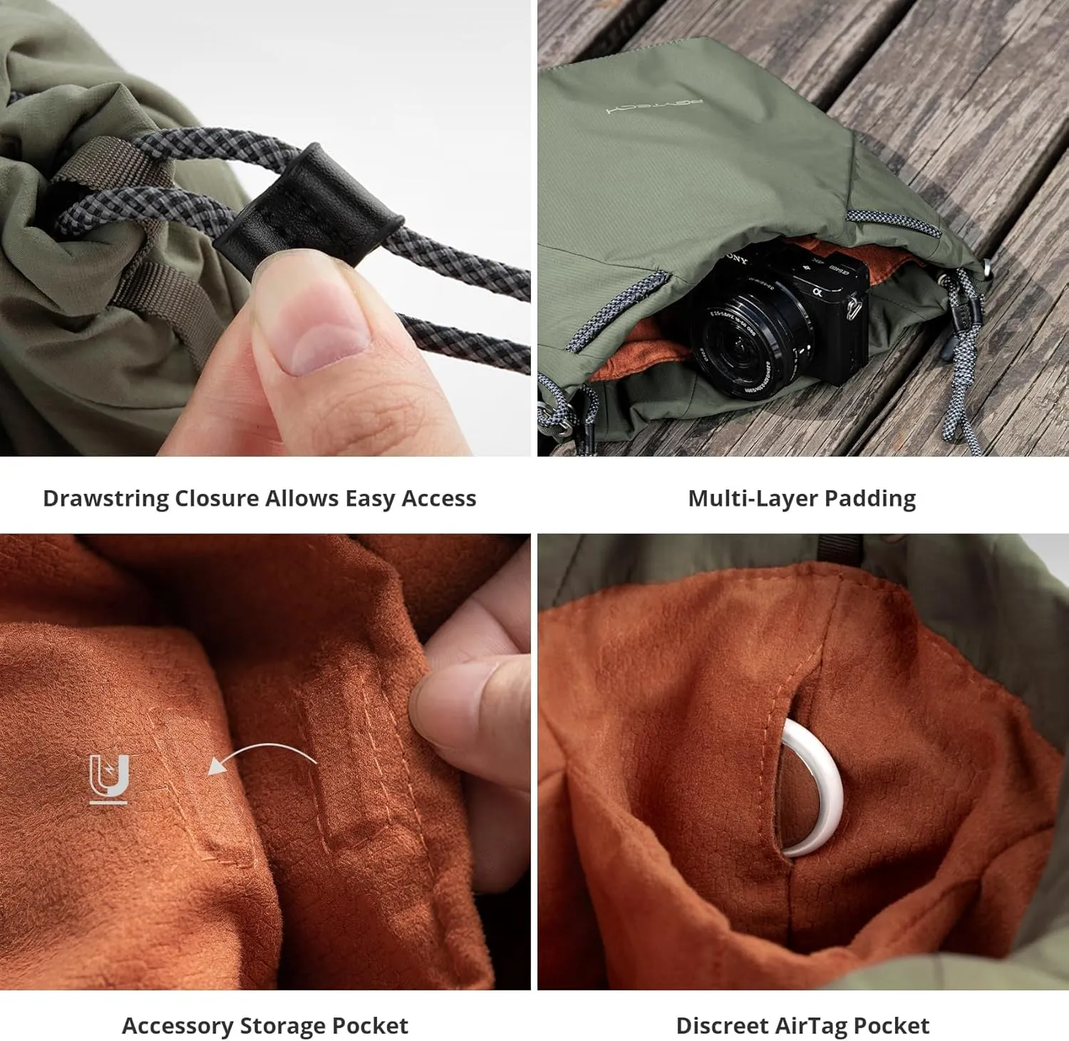 PGYTECH OneGo Drawstring Small Camera Bag, Soft Cute Camera Pouch Handbag compatible with Mirrorless Cameras/Nikon/Canon/Sony/Fuji Camera Case