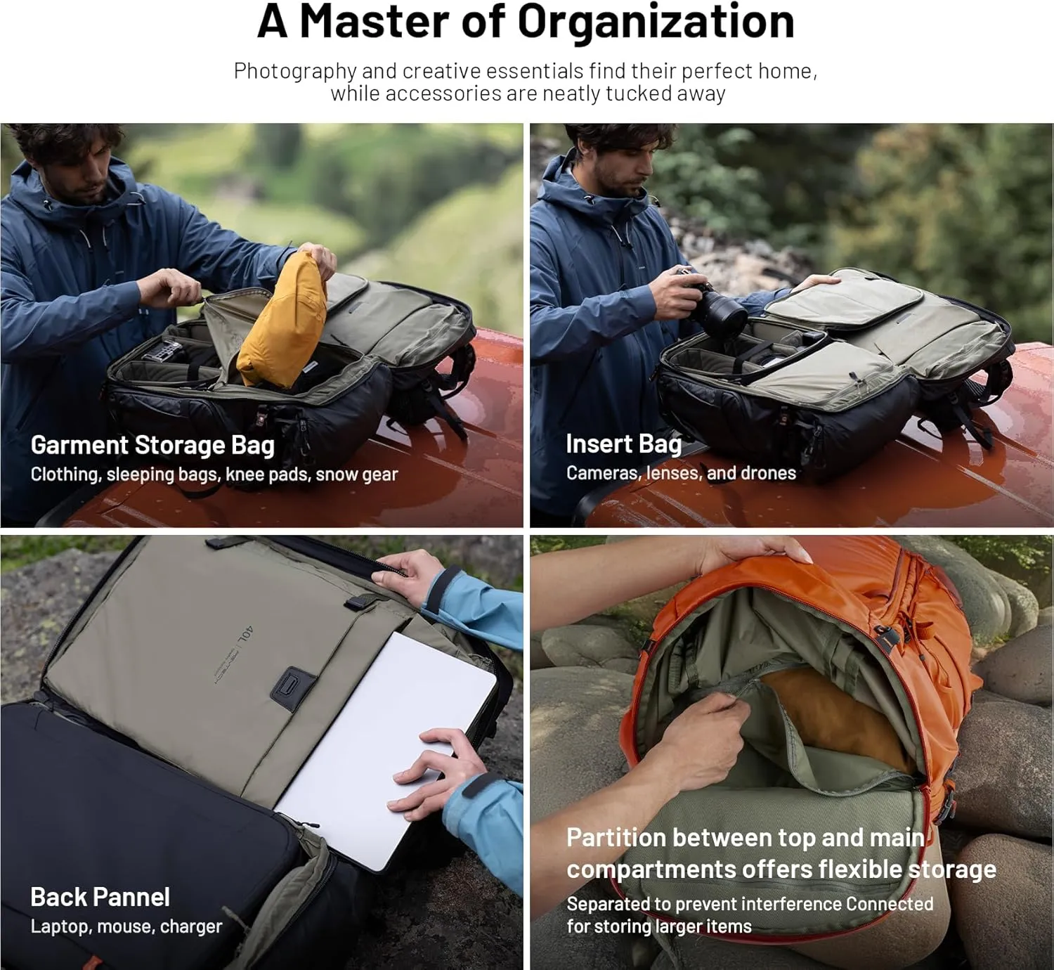 PGYTECH OnePro Flex Backpack 30L Camera Insert Bag M, Fits DSLR/SLR/Mirrorless Cameras/Lenses and Other Gear, Lightweight Outdoor Hiking Bundle for Photography, Travel Bag with Laptop Compartment