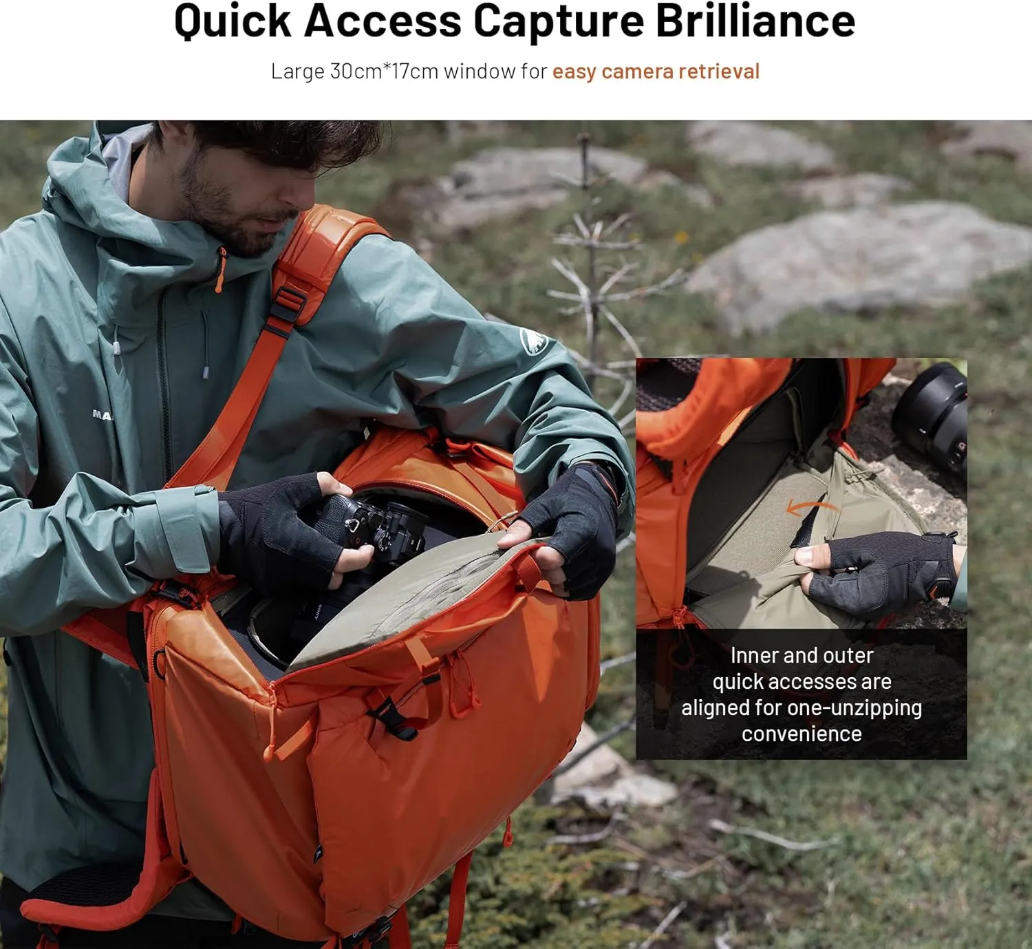 PGYTECH OnePro Flex Backpack 30L Camera Insert Bag M, Fits DSLR/SLR/Mirrorless Cameras/Lenses and Other Gear, Lightweight Outdoor Hiking Bundle for Photography, Travel Bag with Laptop Compartment