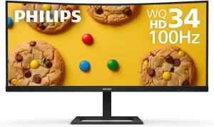 Philips 346E2CUAE 34'' Curved Frameless, UltraWide QHD 3440x1440,100Hz, 121% sRGB, 1ms MPRT, USB-C Charging, MultiView PIP/PBP, Height Adjustable, 4Yr Advance Replacement, Black