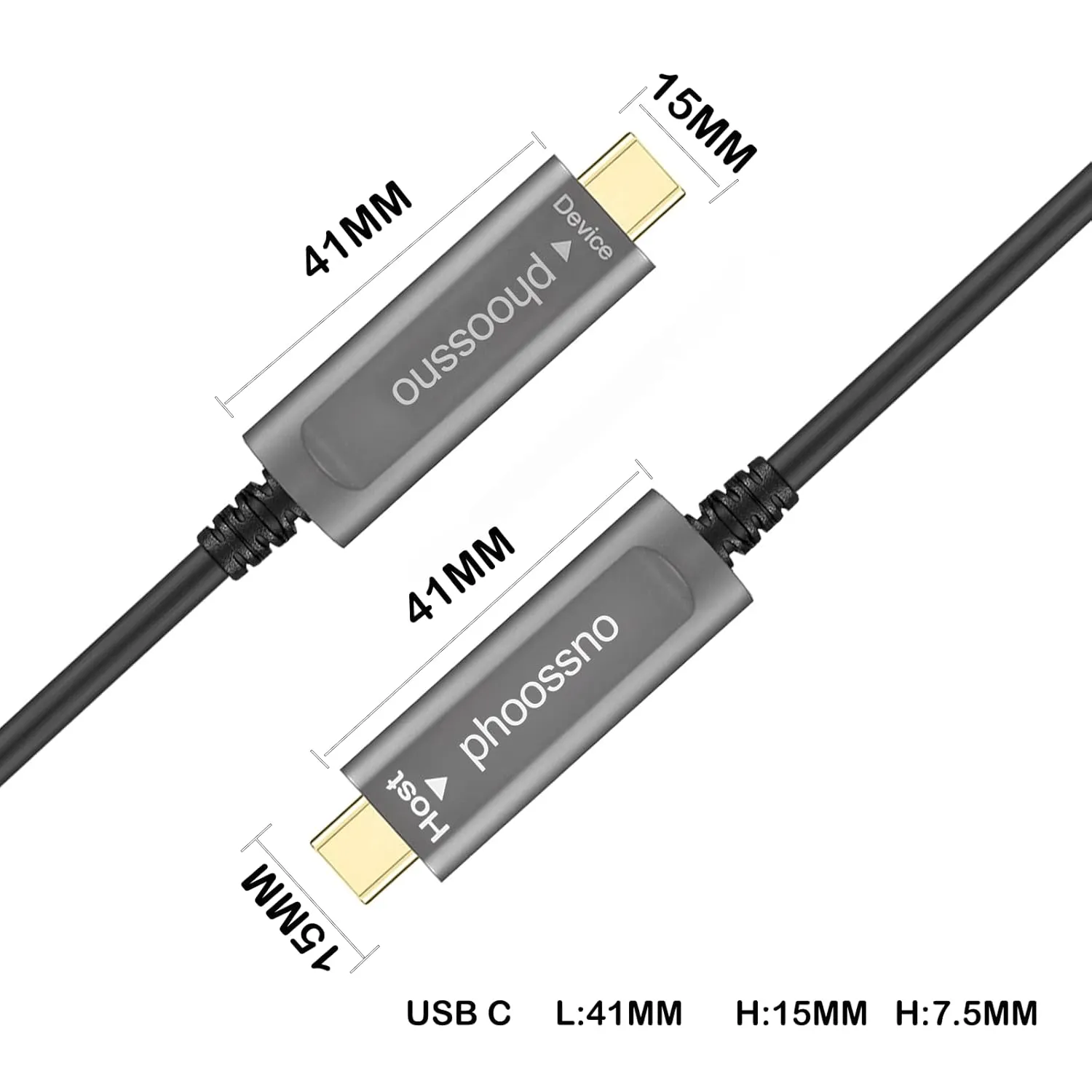phoossno USB C to C Fiber Optical Cable USB 3.1 Type C Cable 10Gbps 65FT Compatible with Microsoft Azure Logitech Camera Aver &Vaddio & Barco ClickShare Touch Screen Kinect Intel RealSense
