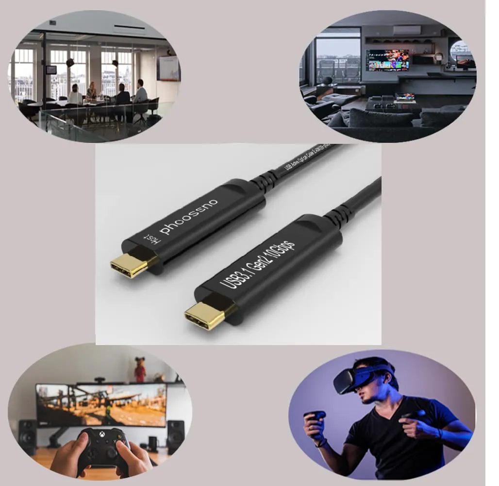 phoossno USB C to C Fiber Optical Cable USB 3.1 Type C Cable 10Gbps 65FT Compatible with Microsoft Azure Logitech Camera Aver &Vaddio & Barco ClickShare Touch Screen Kinect Intel RealSense