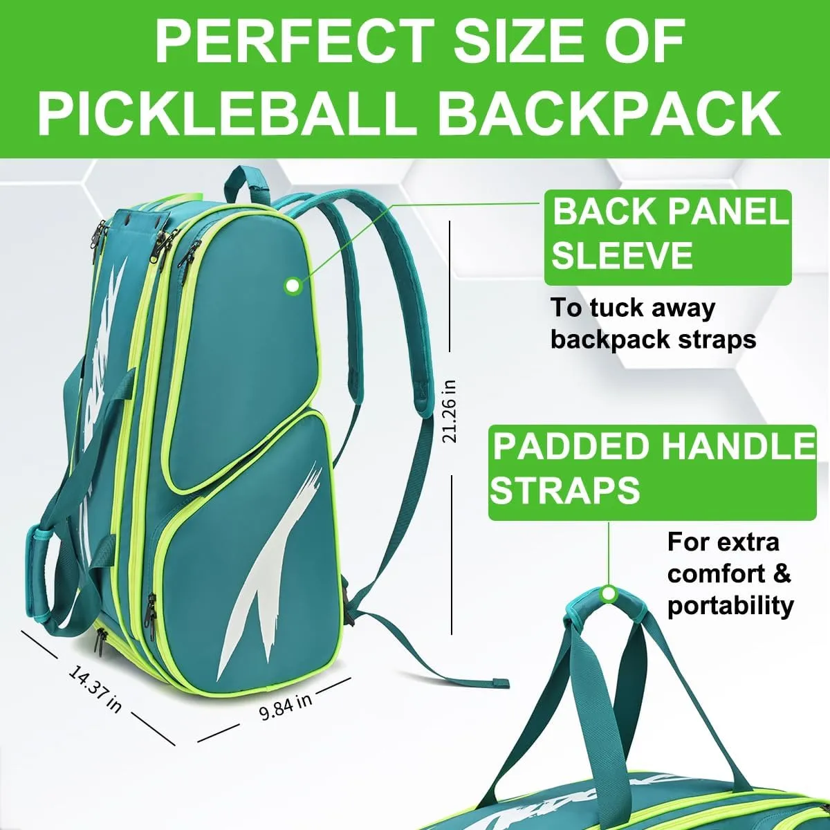 Pickleball Bag - Large Paddle Bag for 4 Paddles & Accessories - Fence Hook, Extra Pockets, Shoe Compartment