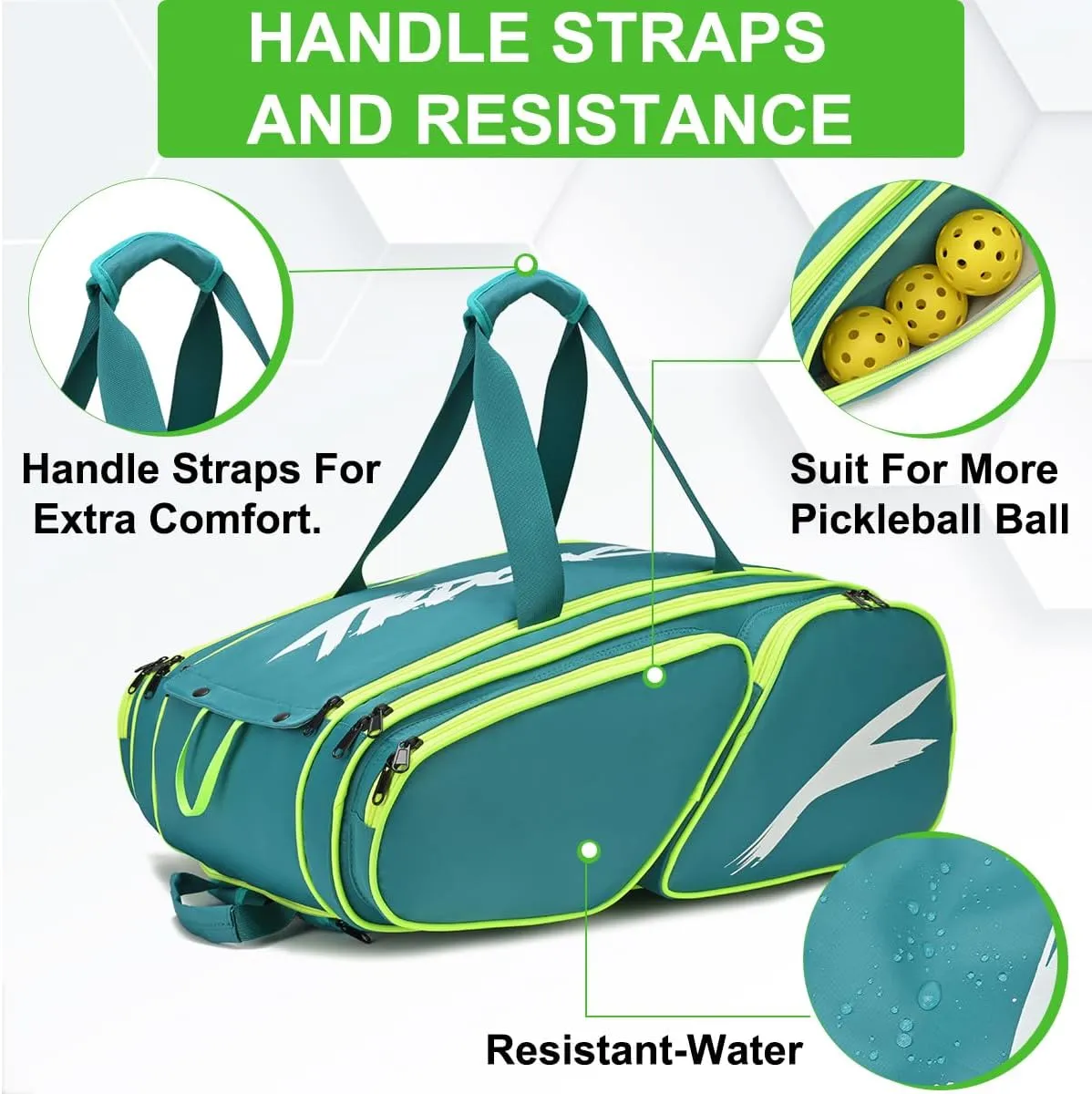 Pickleball Bag - Large Paddle Bag for 4 Paddles & Accessories - Fence Hook, Extra Pockets, Shoe Compartment