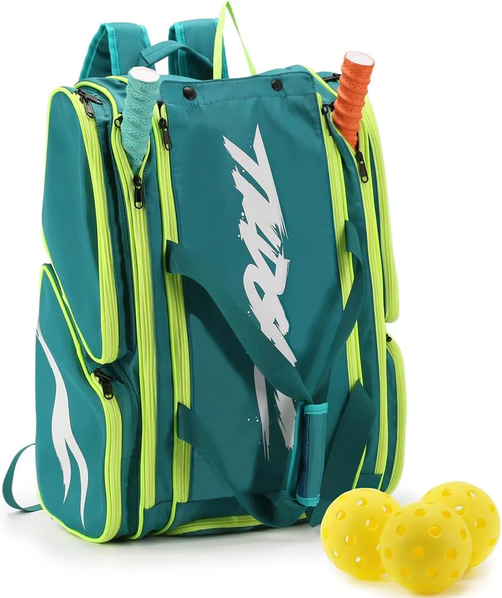 Pickleball Bag - Large Paddle Bag for 4 Paddles & Accessories - Fence Hook, Extra Pockets, Shoe Compartment