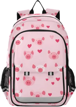Pig Nose Love Backpack for Boys Girls Elementary School Bag Kids Bookbag Travel Rucksack With Reflective Stripes