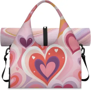 Pink heart shape Women's Yoga Gym Bag - Adjustable shoulder strap with shoe compartment, large gym bag with multiple pockets for yoga mat, gym equipment and travel accessories