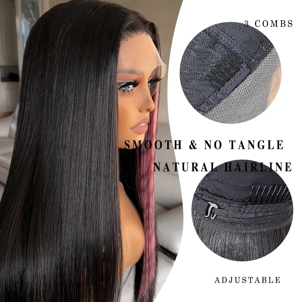 Pink Print Wig Lace Front Wigs Glueless Wig Leopard Print Straight Wigs for Women Pre Plucked with Baby Hair 26 Inch Pink Color Forehead Synthetic Lace Front Wig