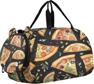 Pizza Youth Sports & Travel Duffle Bag with Shoe Compartment,Waterproof Gym Bag for Girls and Boys (Overnight Essentials Organizer)