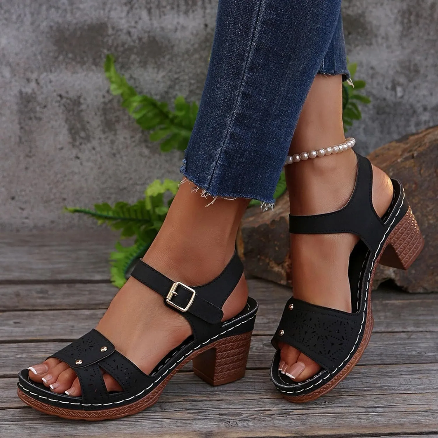 Platform Sandals for Women Dressy Arch Support Ankle Strap Wedge Sandals Comfortable Orthopedic Sandal Casual Hollow Out Open Toe Breathable Shoes with Adjustable Strappy Beach Walking Shoes
