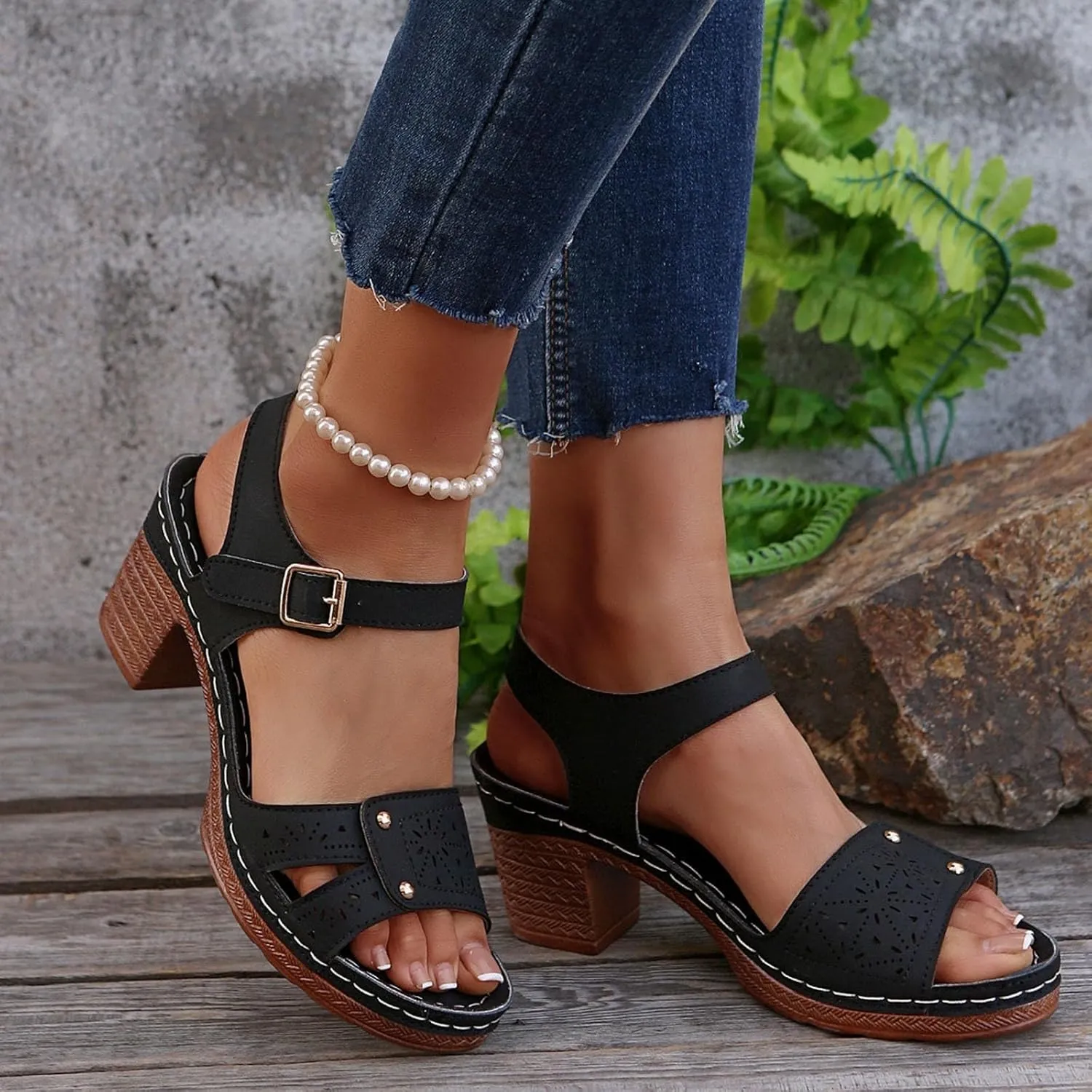 Platform Sandals for Women Dressy Arch Support Ankle Strap Wedge Sandals Comfortable Orthopedic Sandal Casual Hollow Out Open Toe Breathable Shoes with Adjustable Strappy Beach Walking Shoes