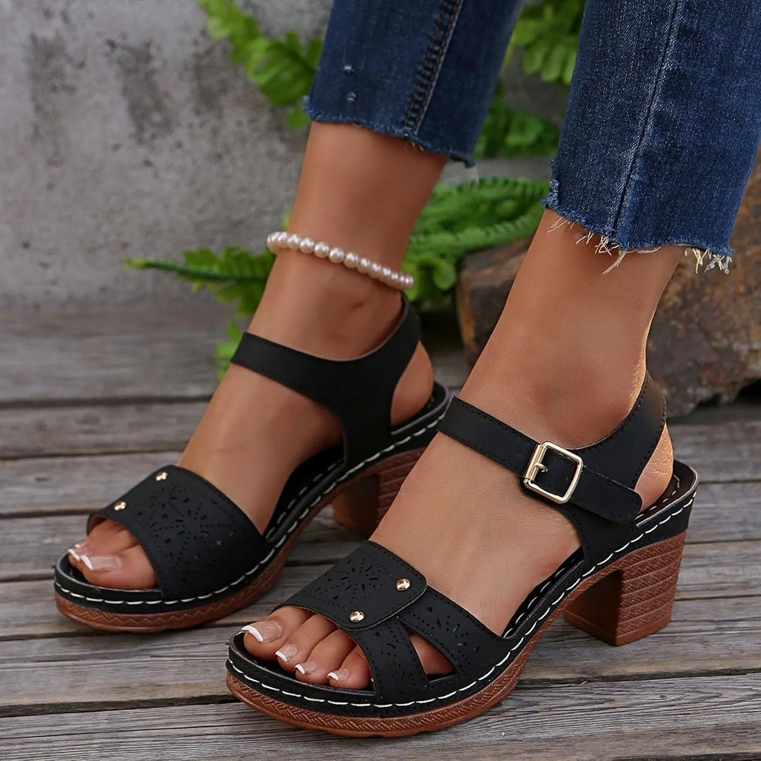 Platform Sandals for Women Dressy Arch Support Ankle Strap Wedge Sandals Comfortable Orthopedic Sandal Casual Hollow Out Open Toe Breathable Shoes with Adjustable Strappy Beach Walking Shoes