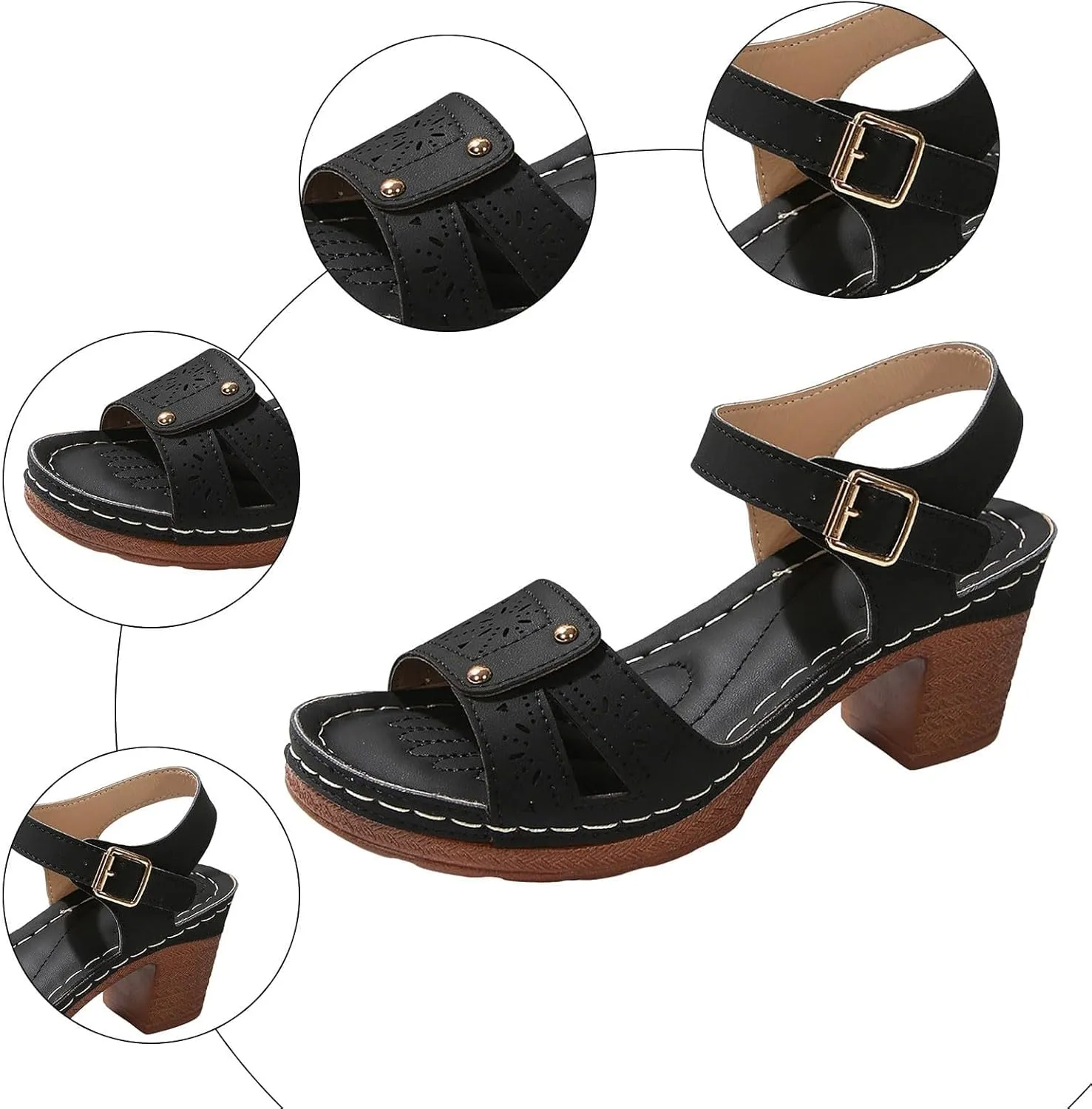 Platform Sandals for Women Dressy Arch Support Ankle Strap Wedge Sandals Comfortable Orthopedic Sandal Casual Hollow Out Open Toe Breathable Shoes with Adjustable Strappy Beach Walking Shoes