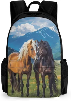 Playful Horses In The Valley Backpack Travel Laptop Backpack Lightweight Business Work Bag Daypack for Men Women