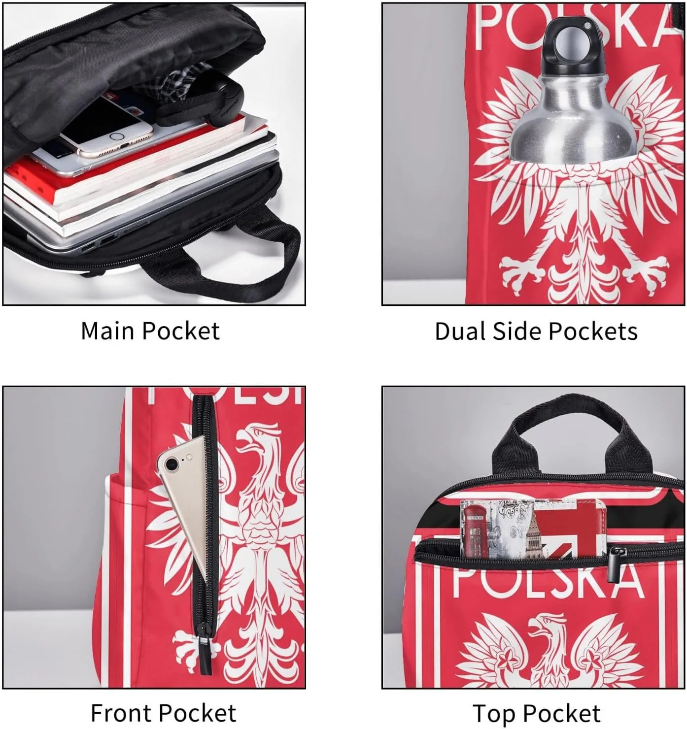 Polish Flag Poland Polska Eagle Travel Backpacks Casual Laptop Backpack Sport Rucksack Large Capacity Daypack Multi-Pockets Adjustable Strap Bag for Working Hiking