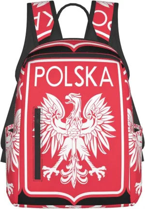 Polish Flag Poland Polska Eagle Travel Backpacks Casual Laptop Backpack Sport Rucksack Large Capacity Daypack Multi-Pockets Adjustable Strap Bag for Working Hiking