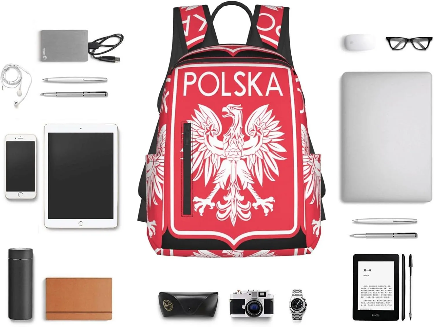 Polish Flag Poland Polska Eagle Travel Backpacks Casual Laptop Backpack Sport Rucksack Large Capacity Daypack Multi-Pockets Adjustable Strap Bag for Working Hiking
