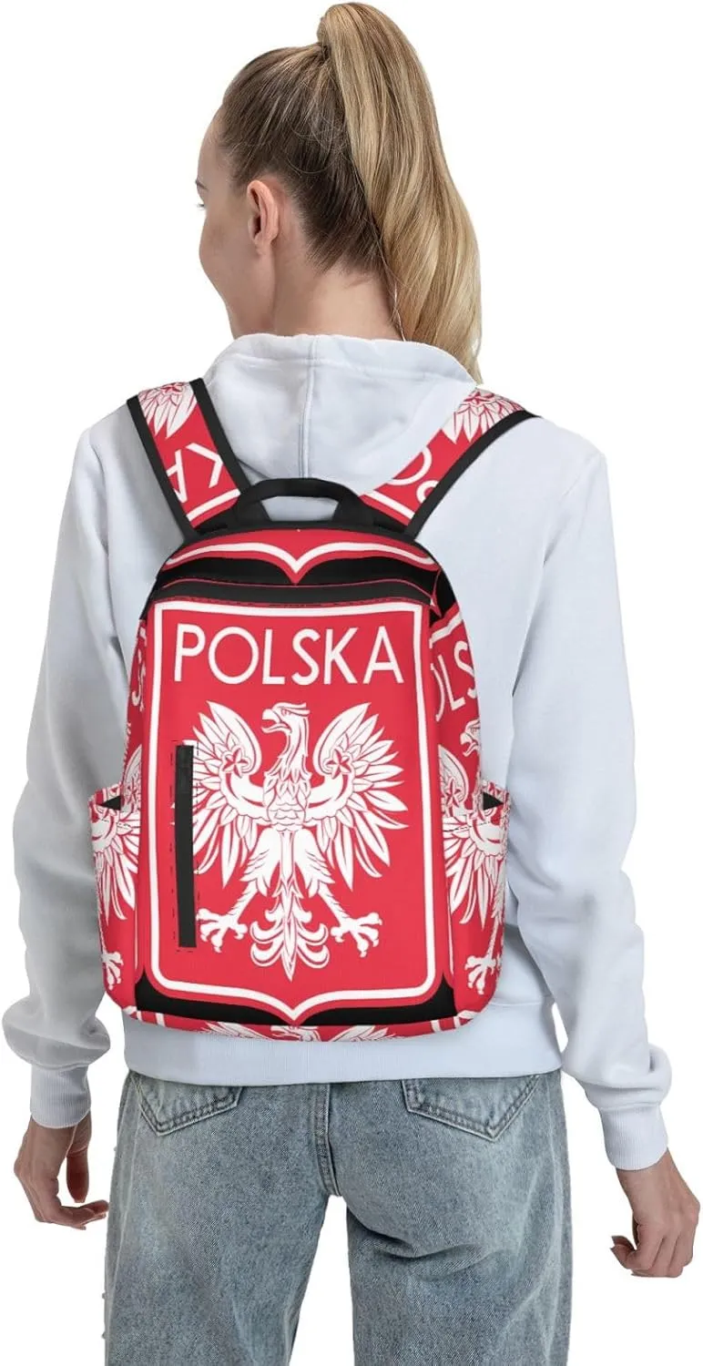 Polish Flag Poland Polska Eagle Travel Backpacks Casual Laptop Backpack Sport Rucksack Large Capacity Daypack Multi-Pockets Adjustable Strap Bag for Working Hiking