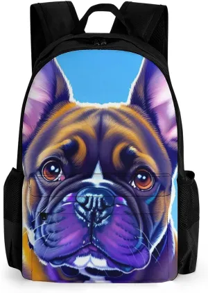 Polyester Daypack Backpack for Trekking Picnic Walking Cycling - Large Capacity Anti-Theft Multipurpose Shoulder Bag, French Bulldog Art Casual Daypack