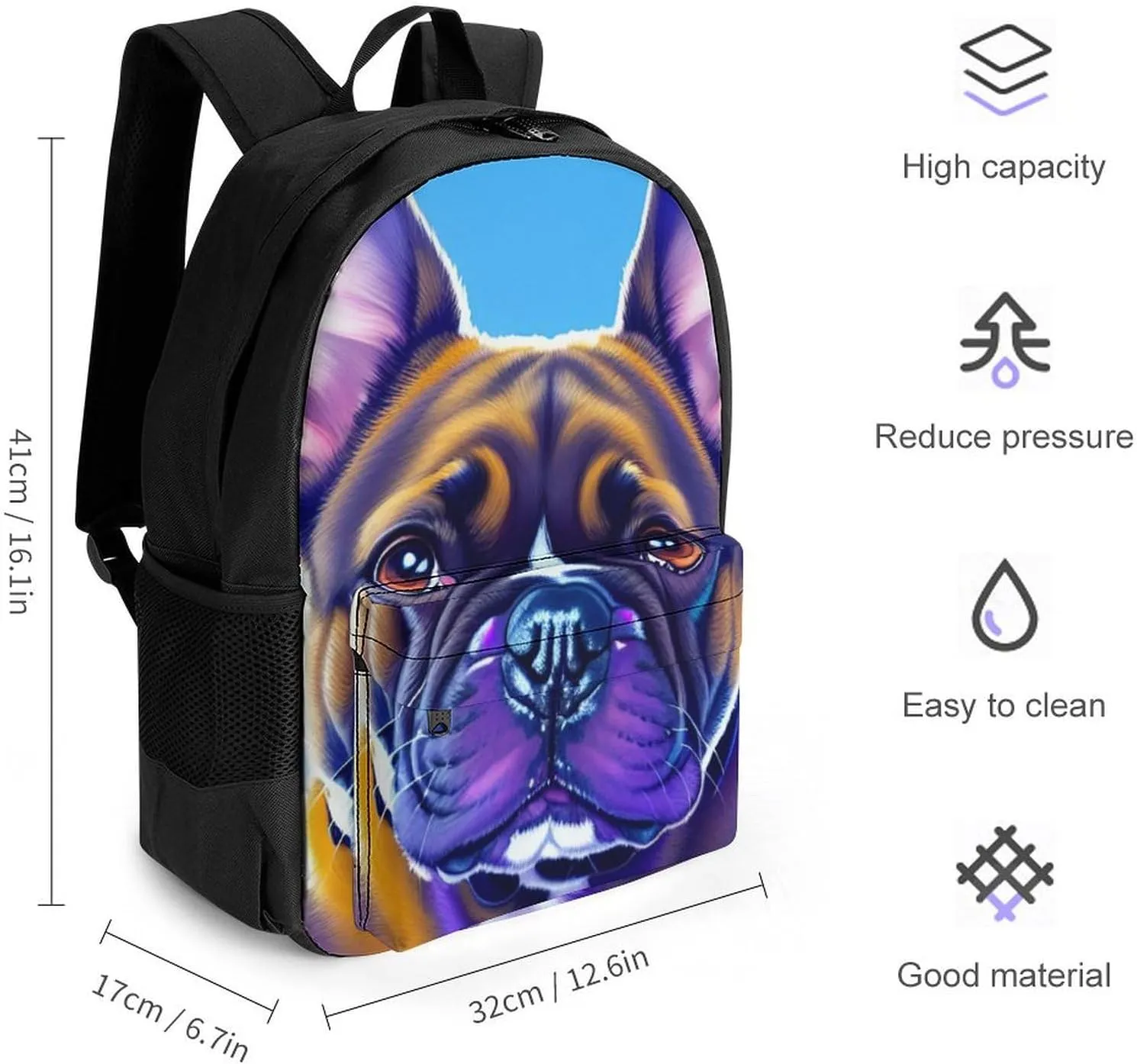 Polyester Daypack Backpack for Trekking Picnic Walking Cycling - Large Capacity Anti-Theft Multipurpose Shoulder Bag, French Bulldog Art Casual Daypack