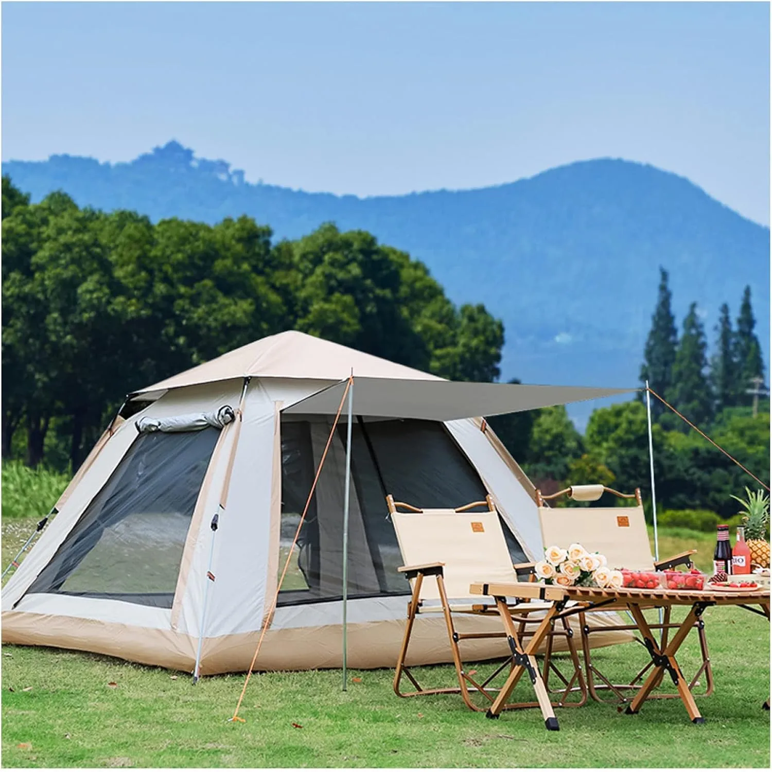 Pop Up Festival Tent 4 People Double Doors and Four Windows,Waterproof Pop Up Festival Tent Stable and Practical Basic Tent for Family,Outdoor,Hiking and Mountaineering