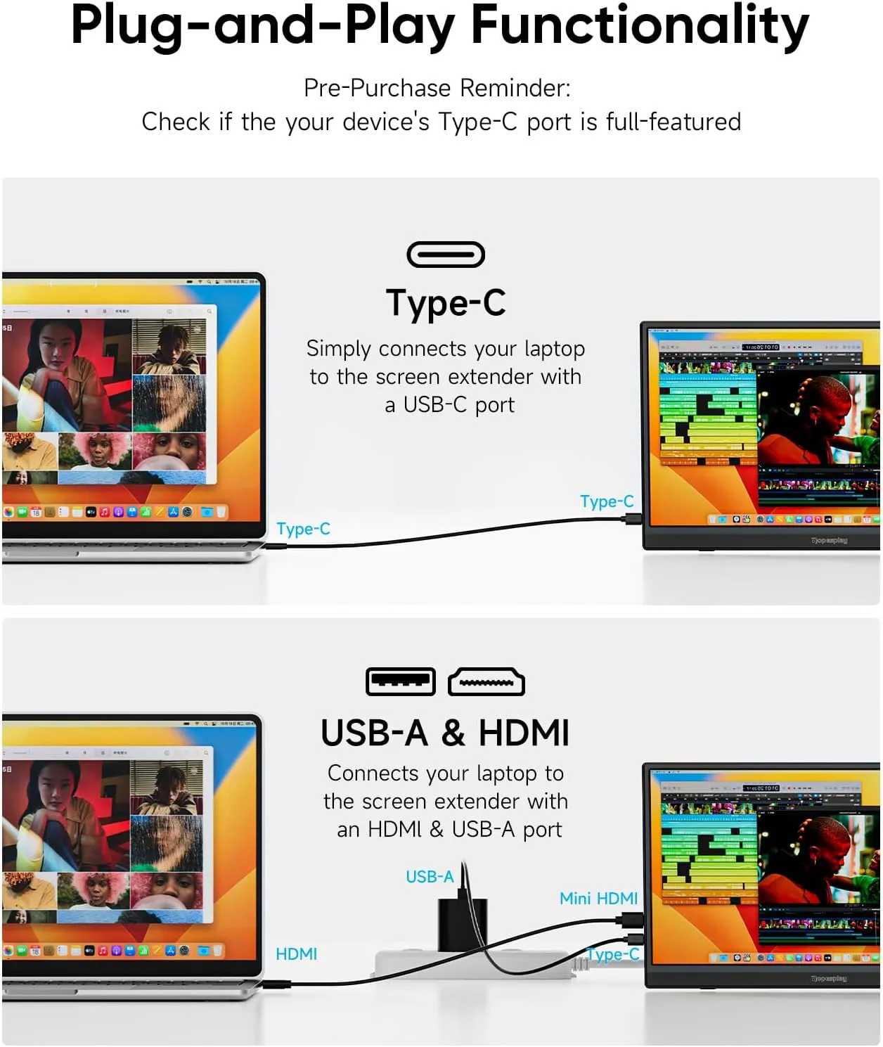 Portable Monitor, 15.6" FHD 1080P Travel Portable Monitor for Laptop, Ultra-Slim External Portable Screen for Laptop with Kickstand, Screen Extender for Laptop PC Mac Phone PS4/5 Xbox Switch