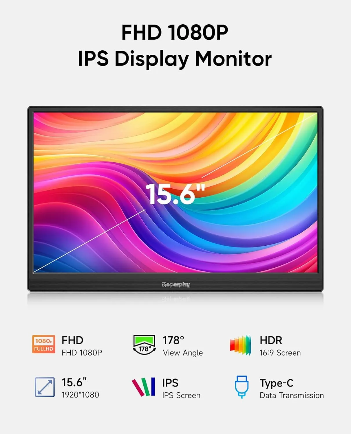 Portable Monitor, 15.6" FHD 1080P Travel Portable Monitor for Laptop, Ultra-Slim External Portable Screen for Laptop with Kickstand, Screen Extender for Laptop PC Mac Phone PS4/5 Xbox Switch