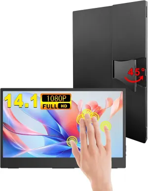 Portable Touchscreen, 14.1'' 1080P FHD IPS HDR Travel Monitor w/Kickstand & Dual Speakers, HDMI USB C Second External Monitor for Laptop/PC/Mac/Phone/Xbox Switch/PS4/5
