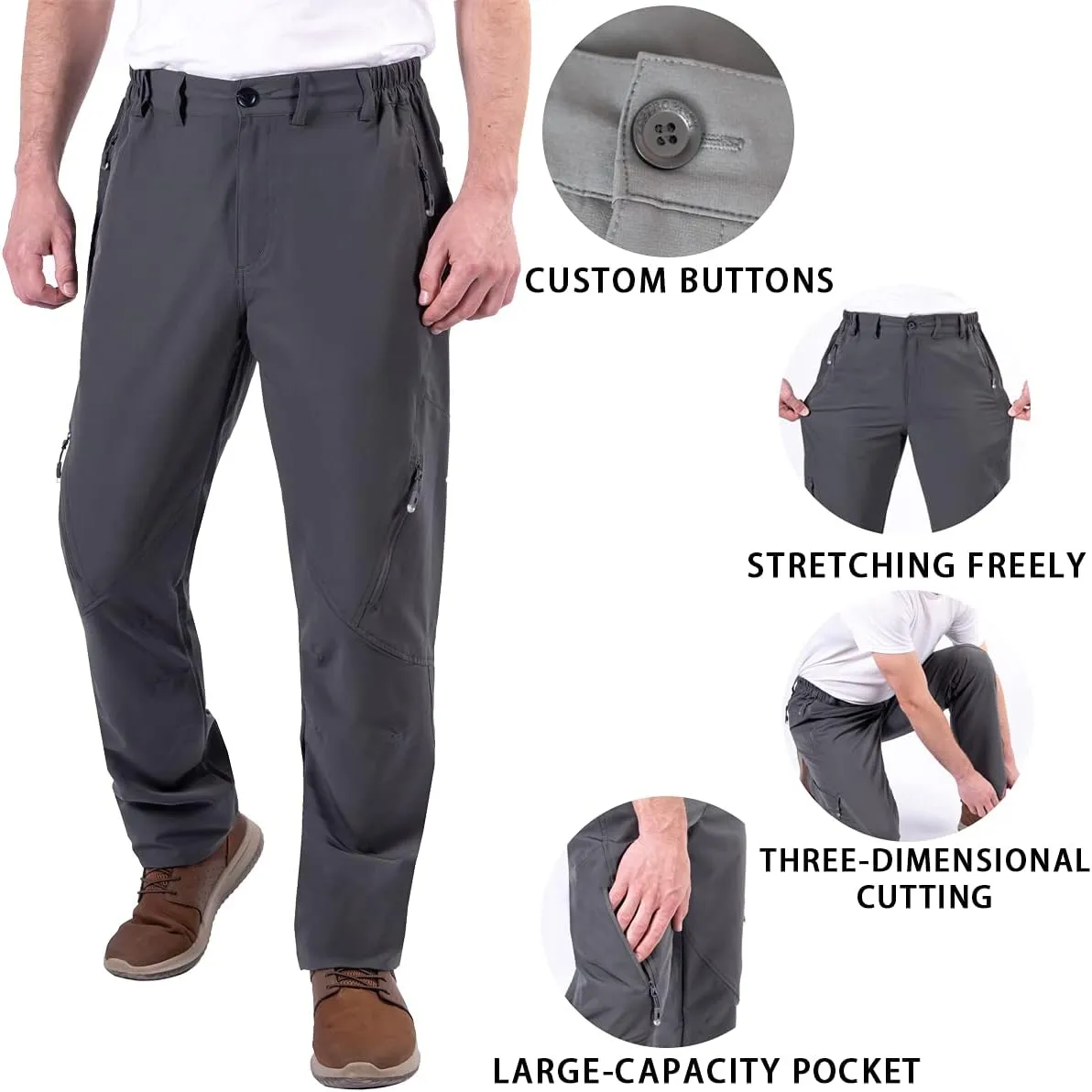 Postropaky Mens Hiking Quick Dry Lightweight Waterproof Fishing Pants Outdoor Travel Climbing Stretch Pants
