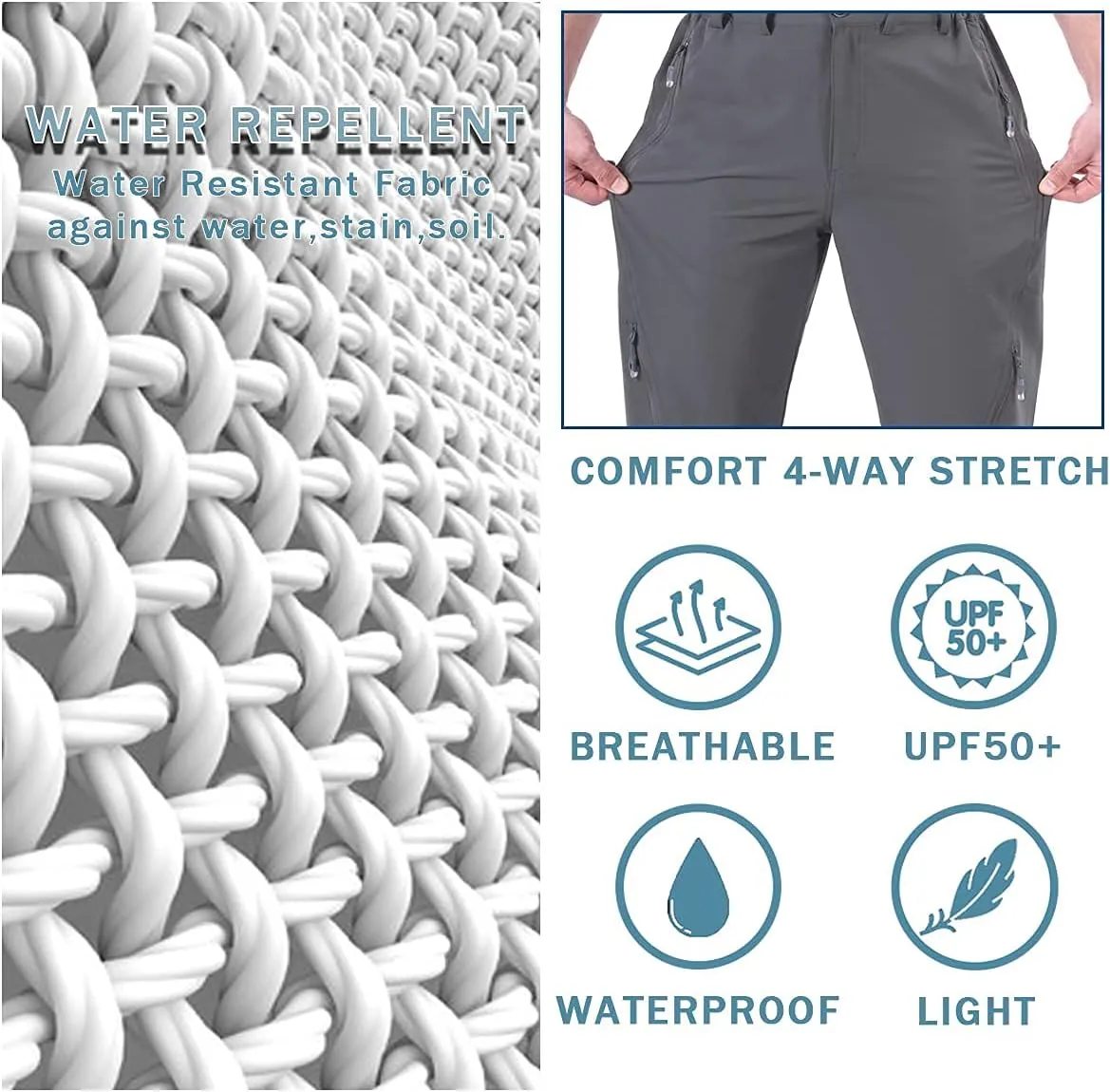 Postropaky Mens Hiking Quick Dry Lightweight Waterproof Fishing Pants Outdoor Travel Climbing Stretch Pants