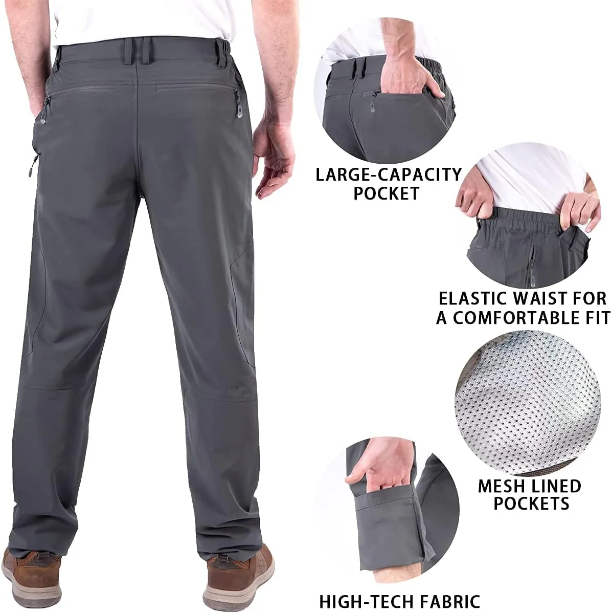Postropaky Mens Hiking Quick Dry Lightweight Waterproof Fishing Pants Outdoor Travel Climbing Stretch Pants
