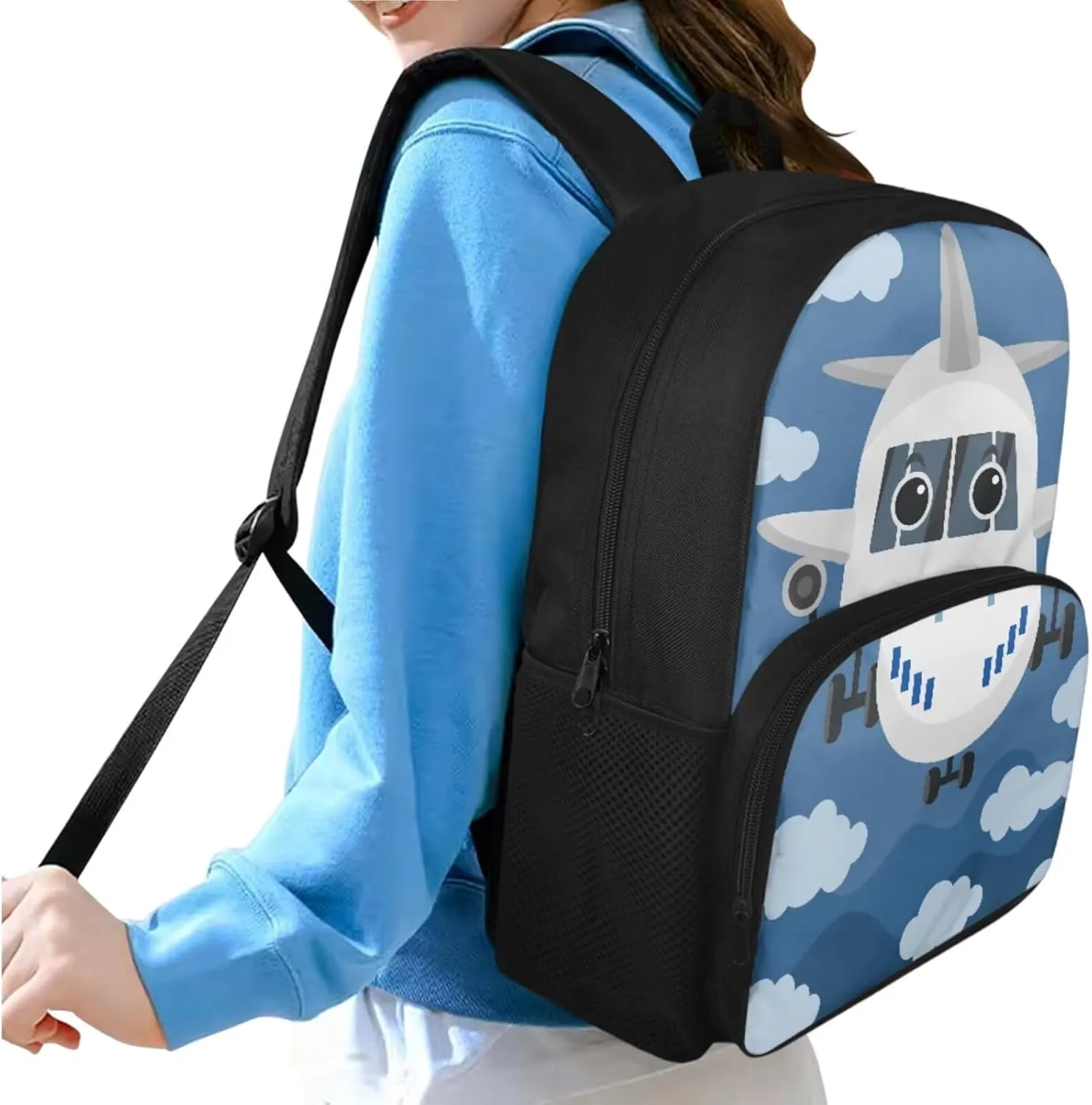 Preschool Backpack and Lunch Box Set Cartoon Aircraft Kids Backpack Boys 3st Grade, Boys School Bags Teen Bookbags Set School Backpack with Lunch Box and Pencil Case