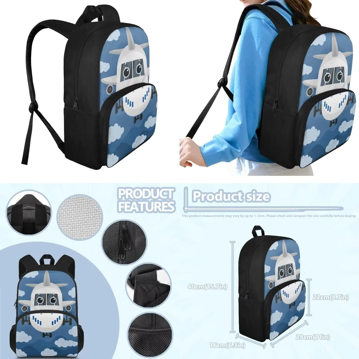 Preschool Backpack and Lunch Box Set Cartoon Aircraft Kids Backpack Boys 3st Grade, Boys School Bags Teen Bookbags Set School Backpack with Lunch Box and Pencil Case
