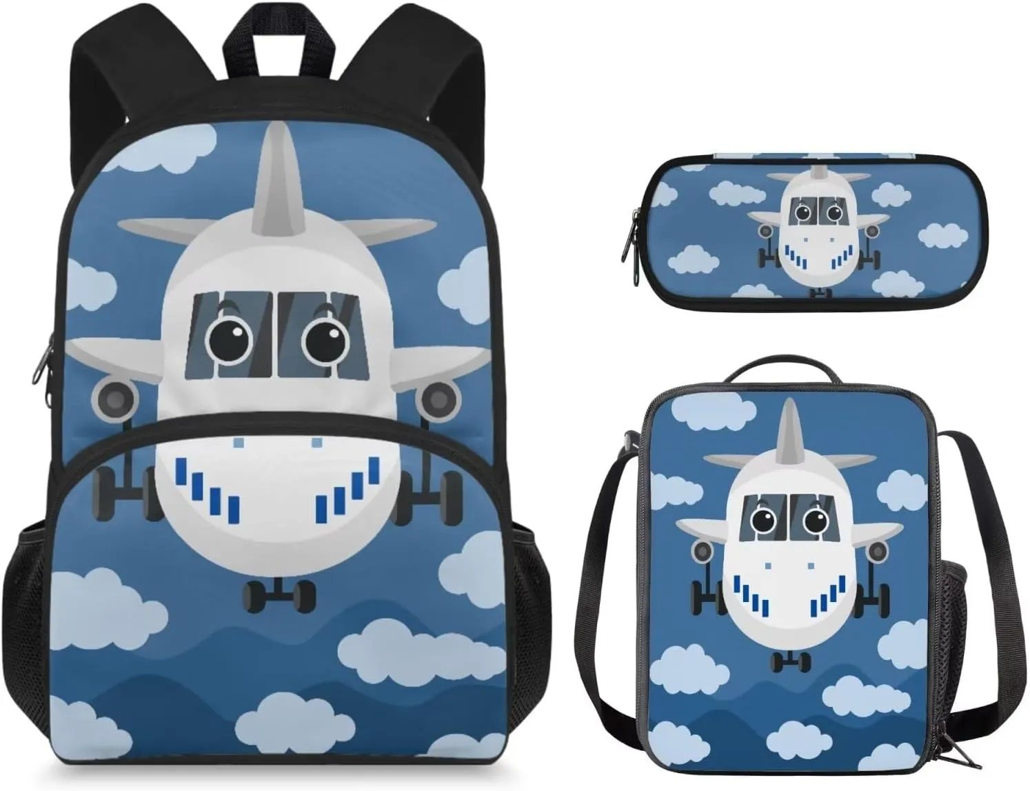 Preschool Backpack and Lunch Box Set Cartoon Aircraft Kids Backpack Boys 3st Grade, Boys School Bags Teen Bookbags Set School Backpack with Lunch Box and Pencil Case