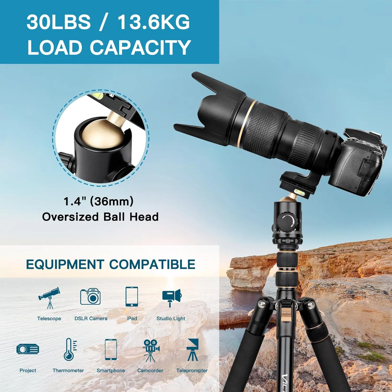 Professional DSLR Tripod for Photography - Tall, Lightweight & Heavy Duty - Spotting Scopes, Telescope & Binoculars - Compact Complete Tripod Unit
