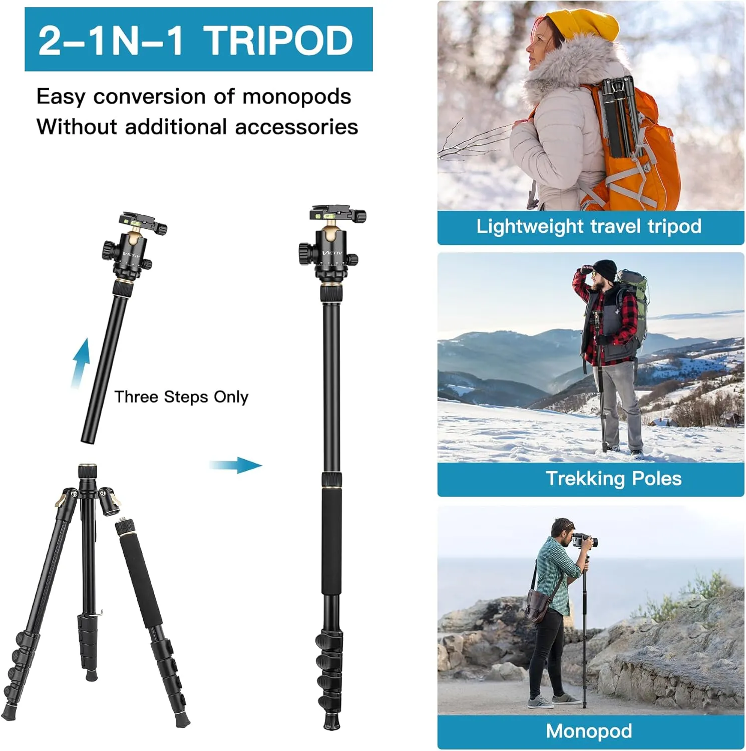 Professional DSLR Tripod for Photography - Tall, Lightweight & Heavy Duty - Spotting Scopes, Telescope & Binoculars - Compact Complete Tripod Unit