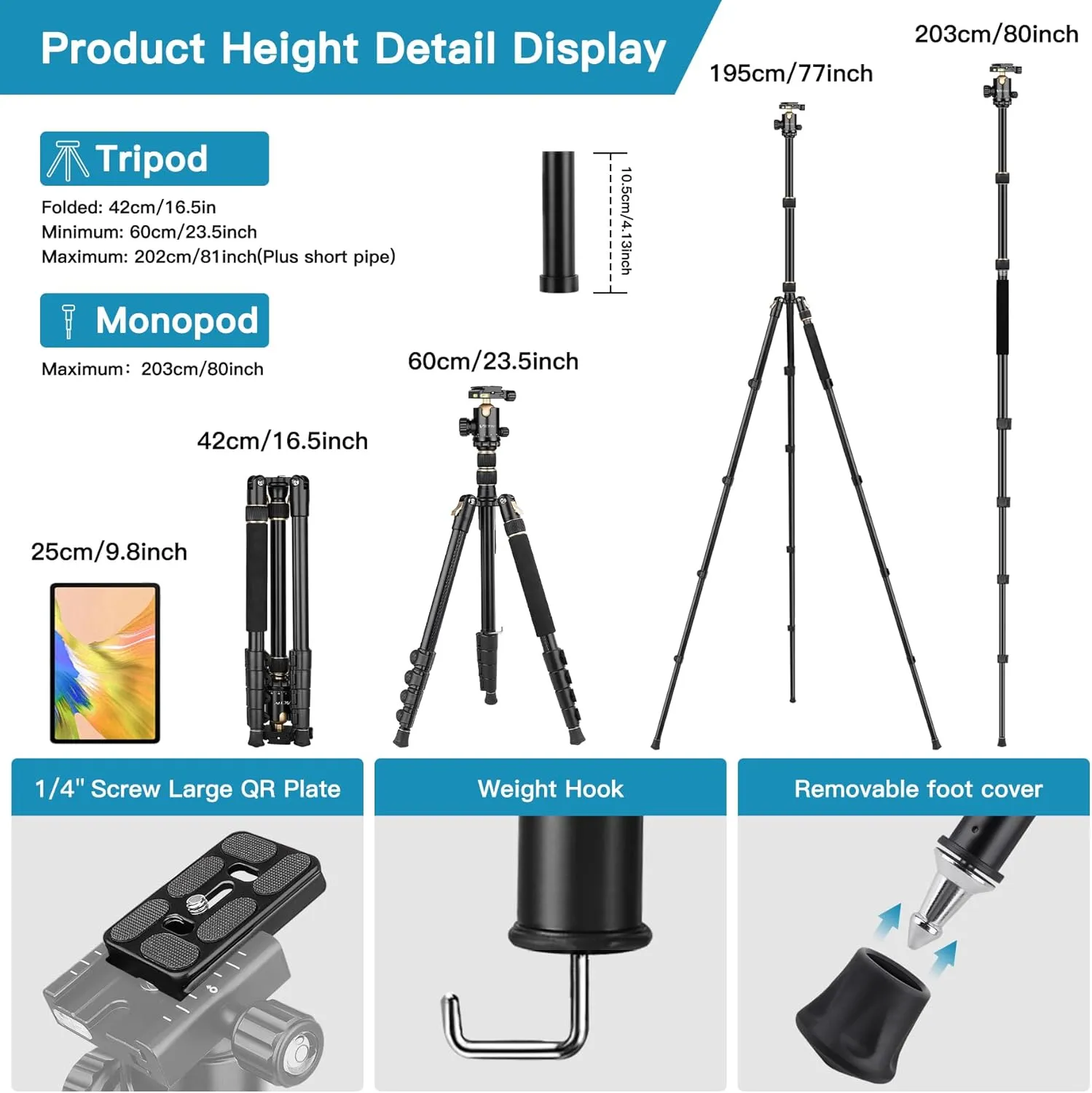 Professional DSLR Tripod for Photography - Tall, Lightweight & Heavy Duty - Spotting Scopes, Telescope & Binoculars - Compact Complete Tripod Unit