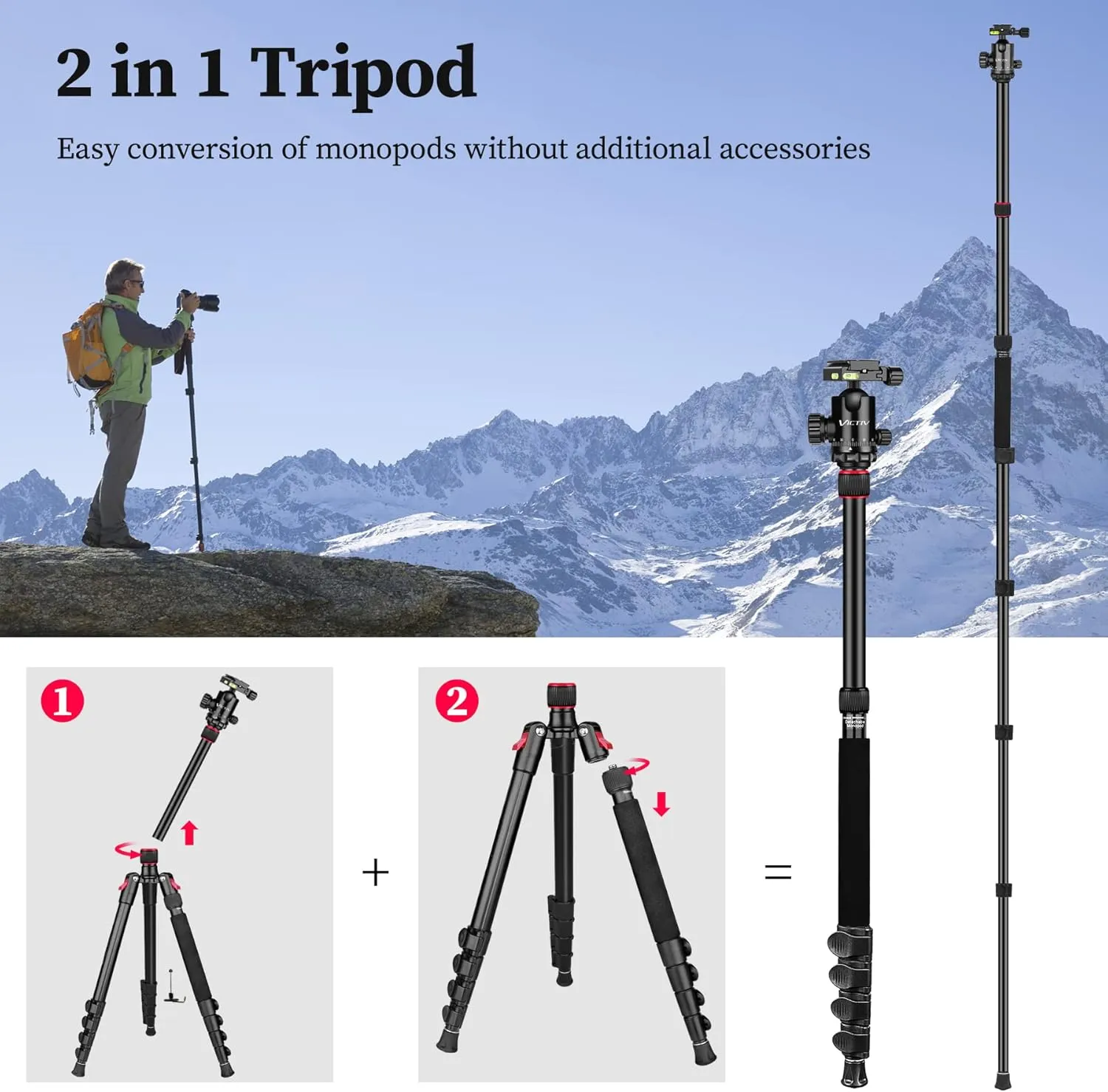 Professional Tripod for Camera, Victiv 81 inch Aluminium Compact Travel Camera Tripod Monopod Heavy Duty with Phone Mount, Compatible with Canon Nikon Sony