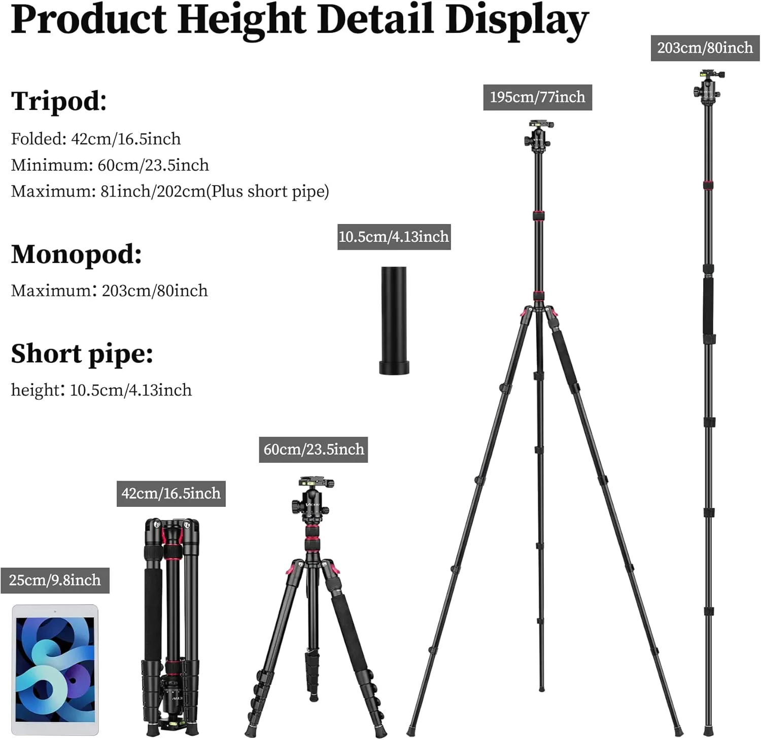 Professional Tripod for Camera, Victiv 81 inch Aluminium Compact Travel Camera Tripod Monopod Heavy Duty with Phone Mount, Compatible with Canon Nikon Sony